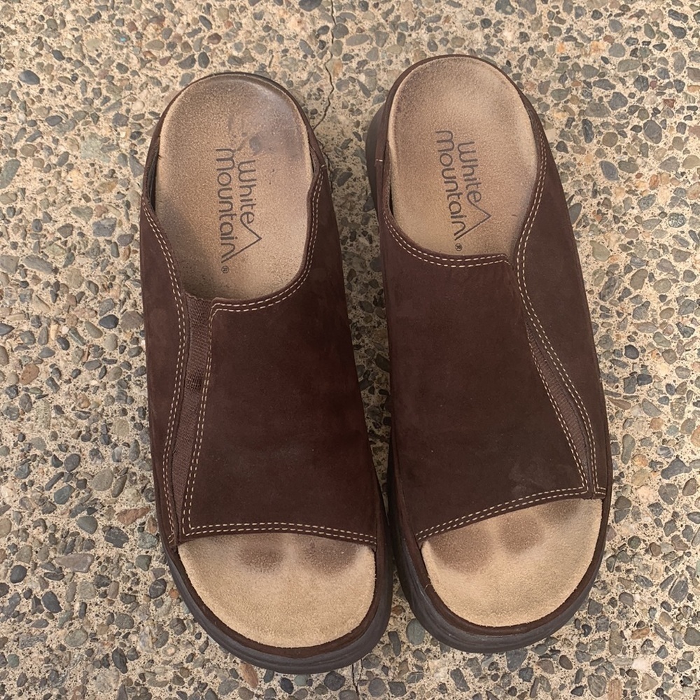 White Mountain 90s Y2K Women Chunky Platform Brown Suede Slip On Sandals Slide 8 - Picture 5 of 14